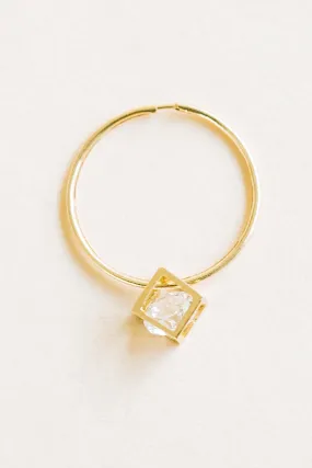 Square Cubic Pendant Tragus Cartilage Helix Pipe Hoop Ring Piercing Earring 14K Solid Gold