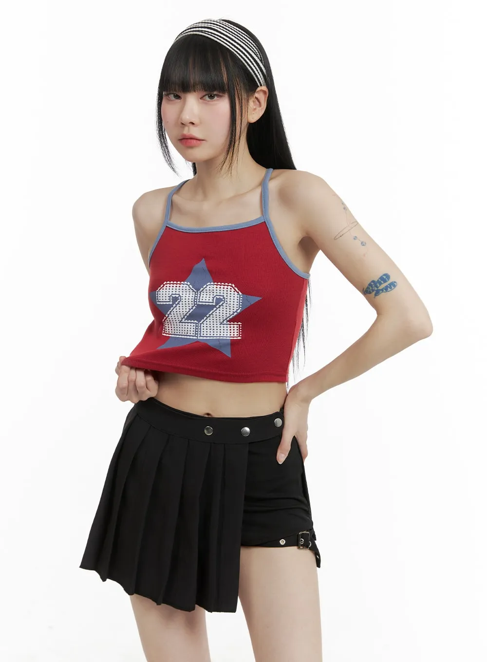 Star Graphic X-Strap Crop Top OM426