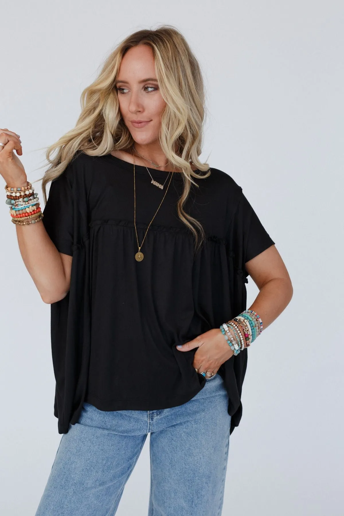 Sunday Morning Babydoll Top - Black