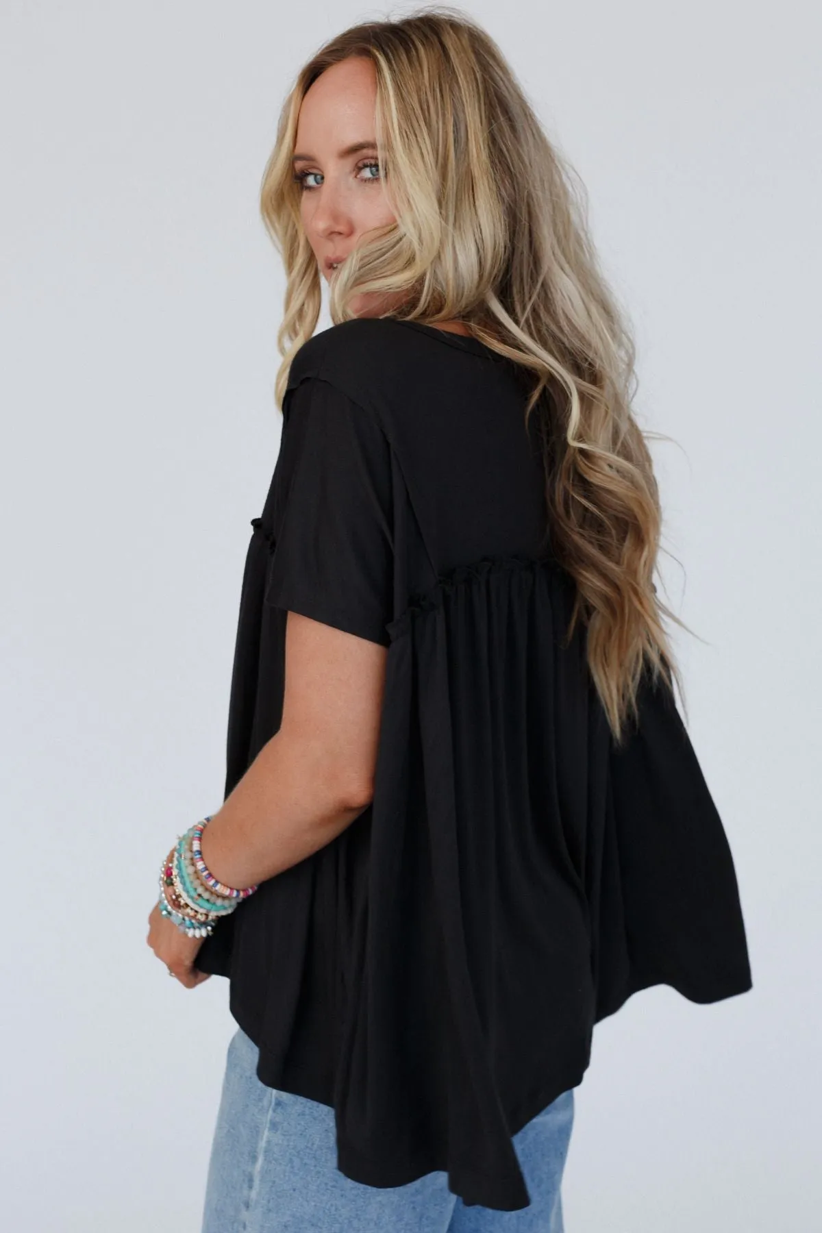 Sunday Morning Babydoll Top - Black