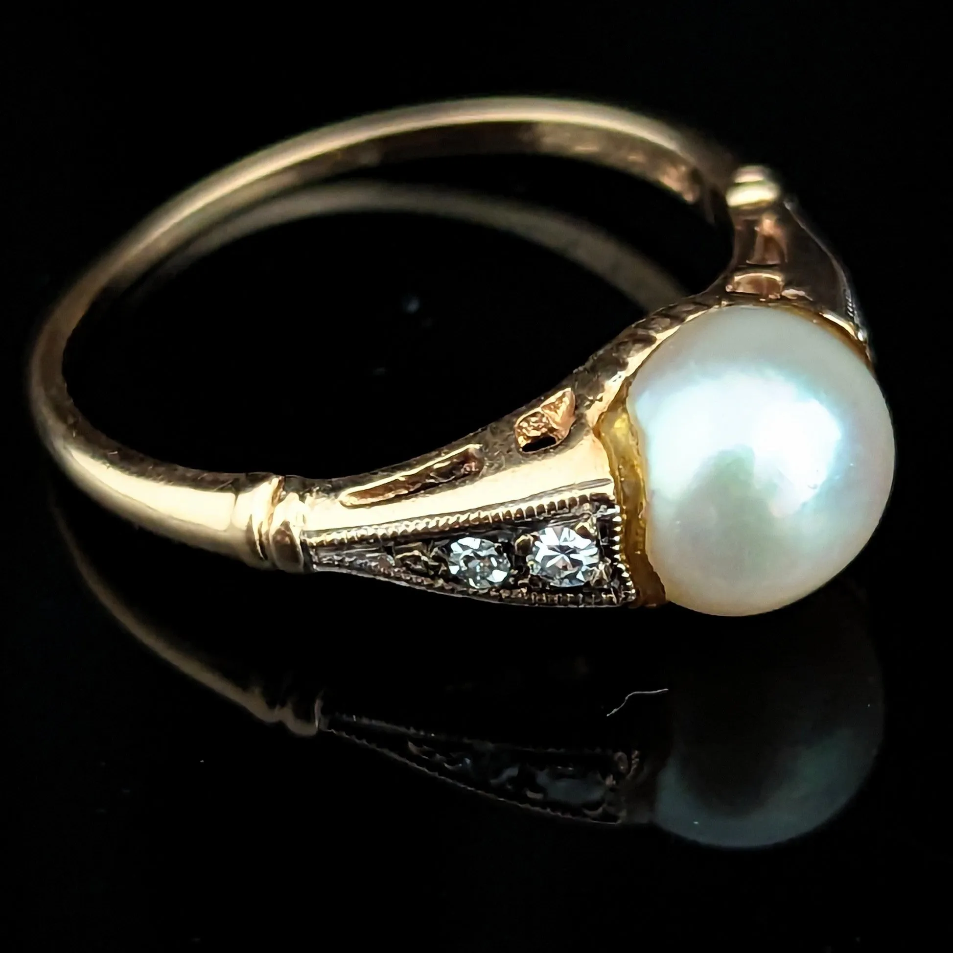 The Deadwood - Vintage Pearl Diamond 14k Gold Statement Ring