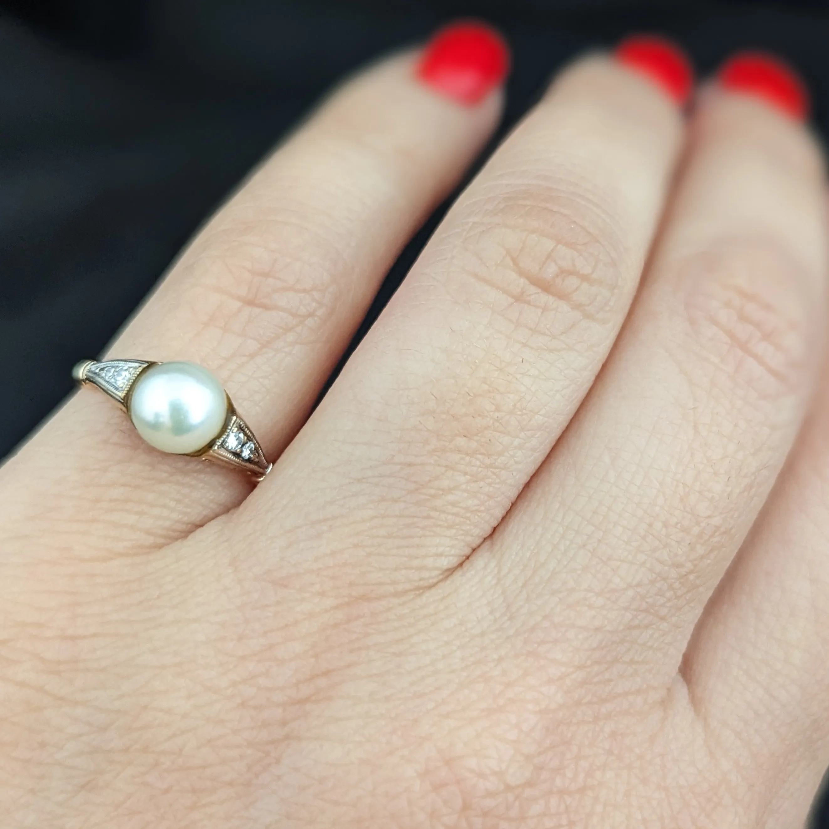 The Deadwood - Vintage Pearl Diamond 14k Gold Statement Ring