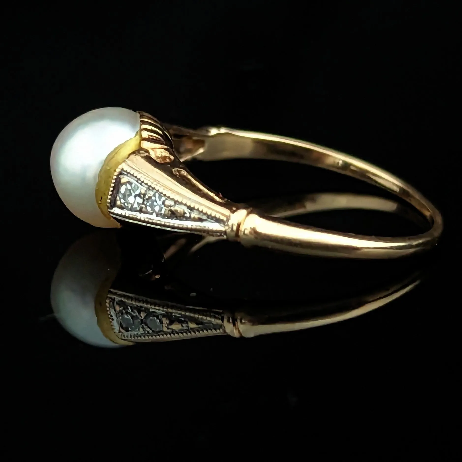 The Deadwood - Vintage Pearl Diamond 14k Gold Statement Ring