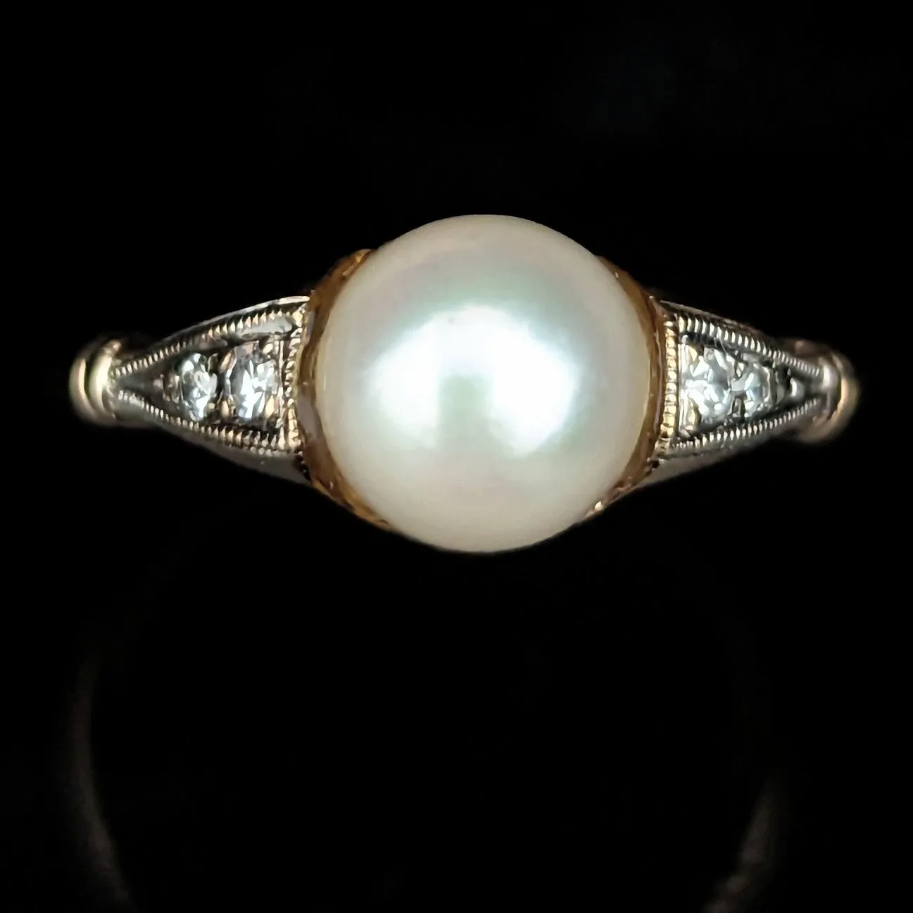 The Deadwood - Vintage Pearl Diamond 14k Gold Statement Ring