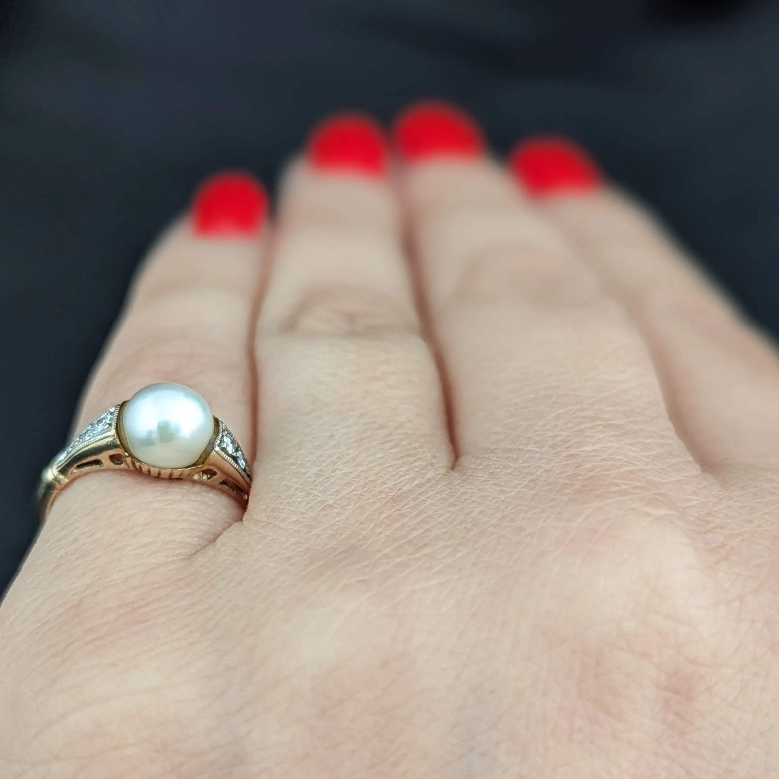 The Deadwood - Vintage Pearl Diamond 14k Gold Statement Ring