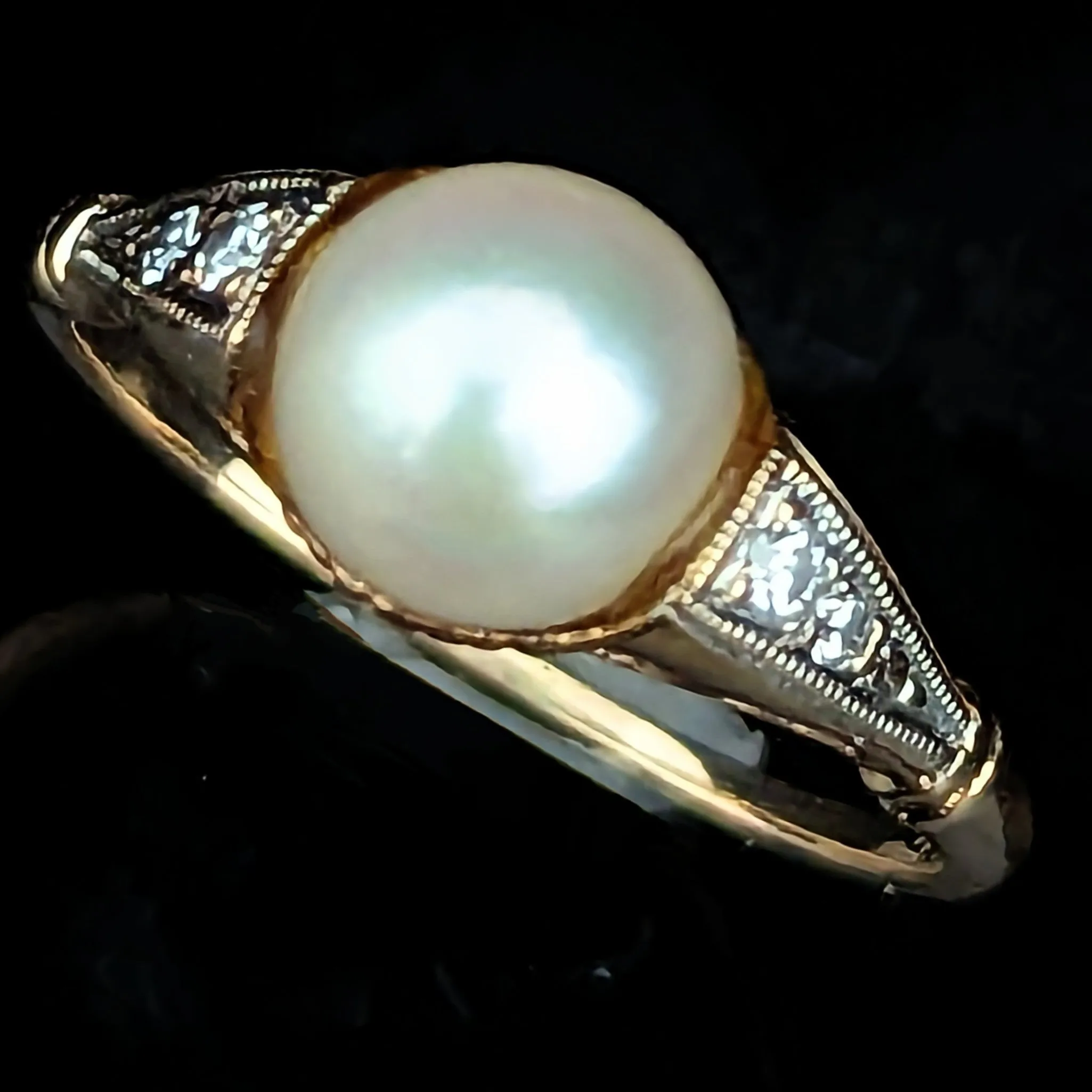 The Deadwood - Vintage Pearl Diamond 14k Gold Statement Ring