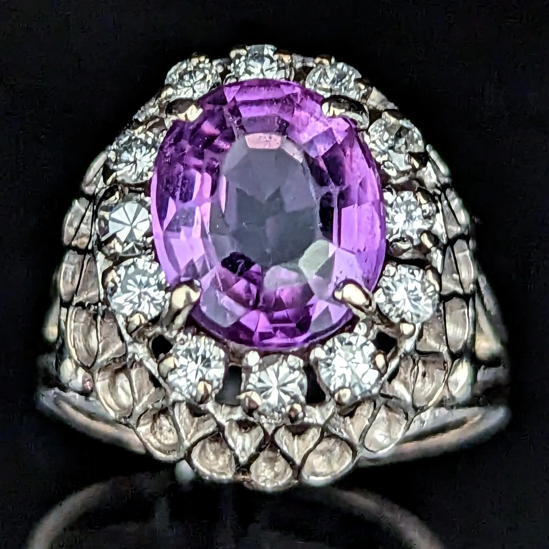 The Greendale - Vintage Amethyst Diamond 14k Gold Dome Ring c.1950s