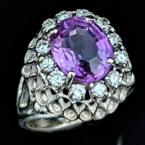 The Greendale - Vintage Amethyst Diamond 14k Gold Dome Ring c.1950s