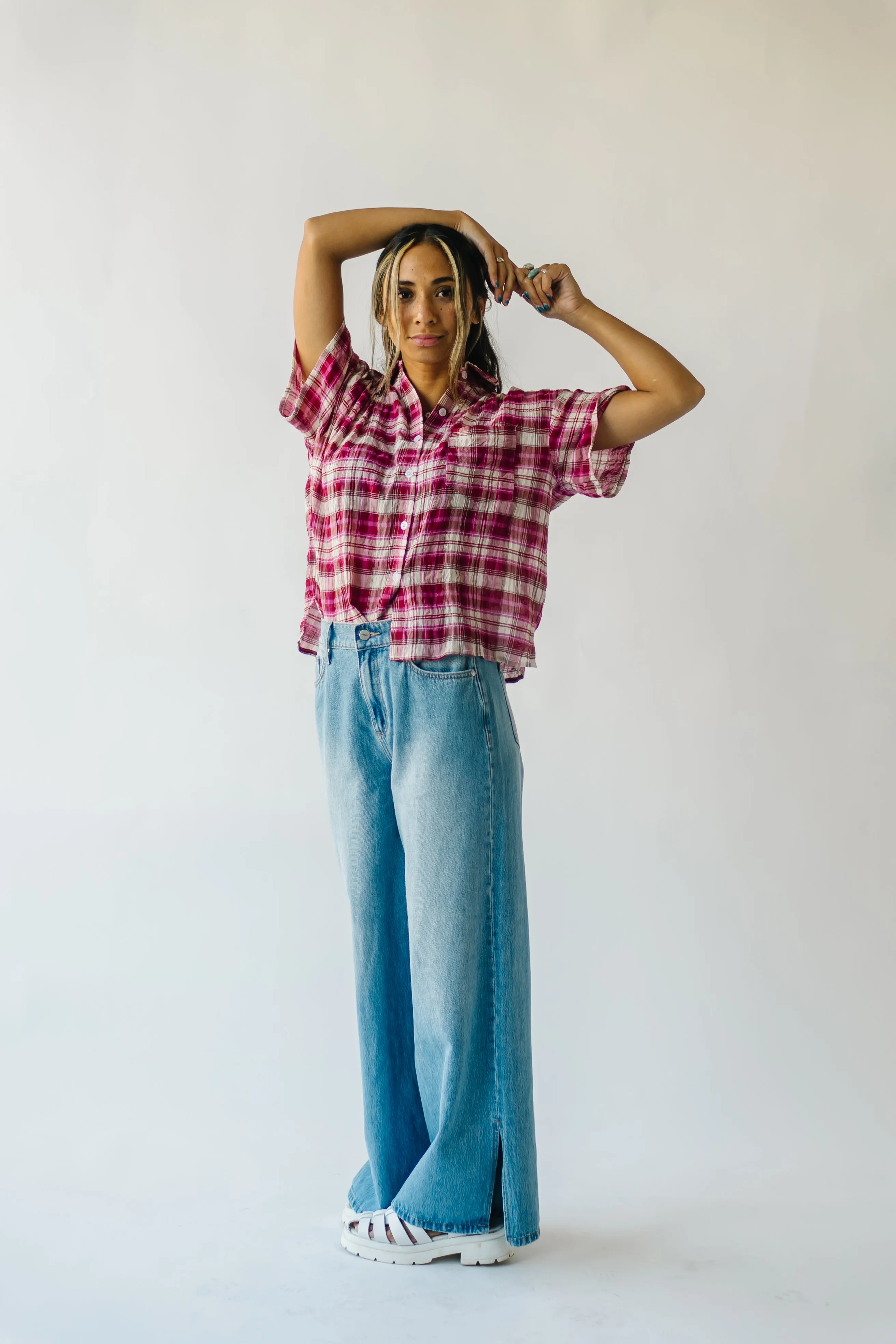 The Motley Checkered Blouse in Fuchsia