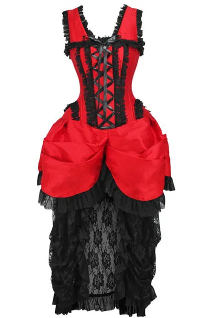 Top Drawer Steel Boned Red/Black Lace Victorian Bustle Corset Dress