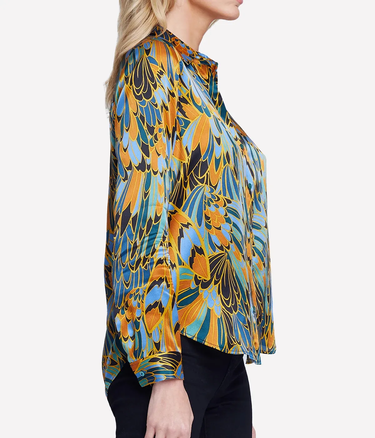 Tyler Long Sleeve Shirt in Blue Multi Parrot Feather