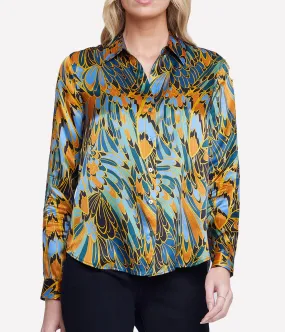 Tyler Long Sleeve Shirt in Blue Multi Parrot Feather