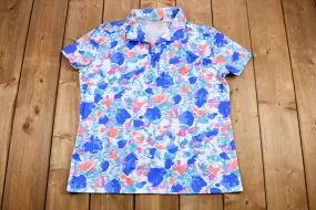 Vintage 1960s Floral Polyester Short Sleeve Blouse / Retro Fashion / Beachwear / Vintage Womenswear / Made in USA