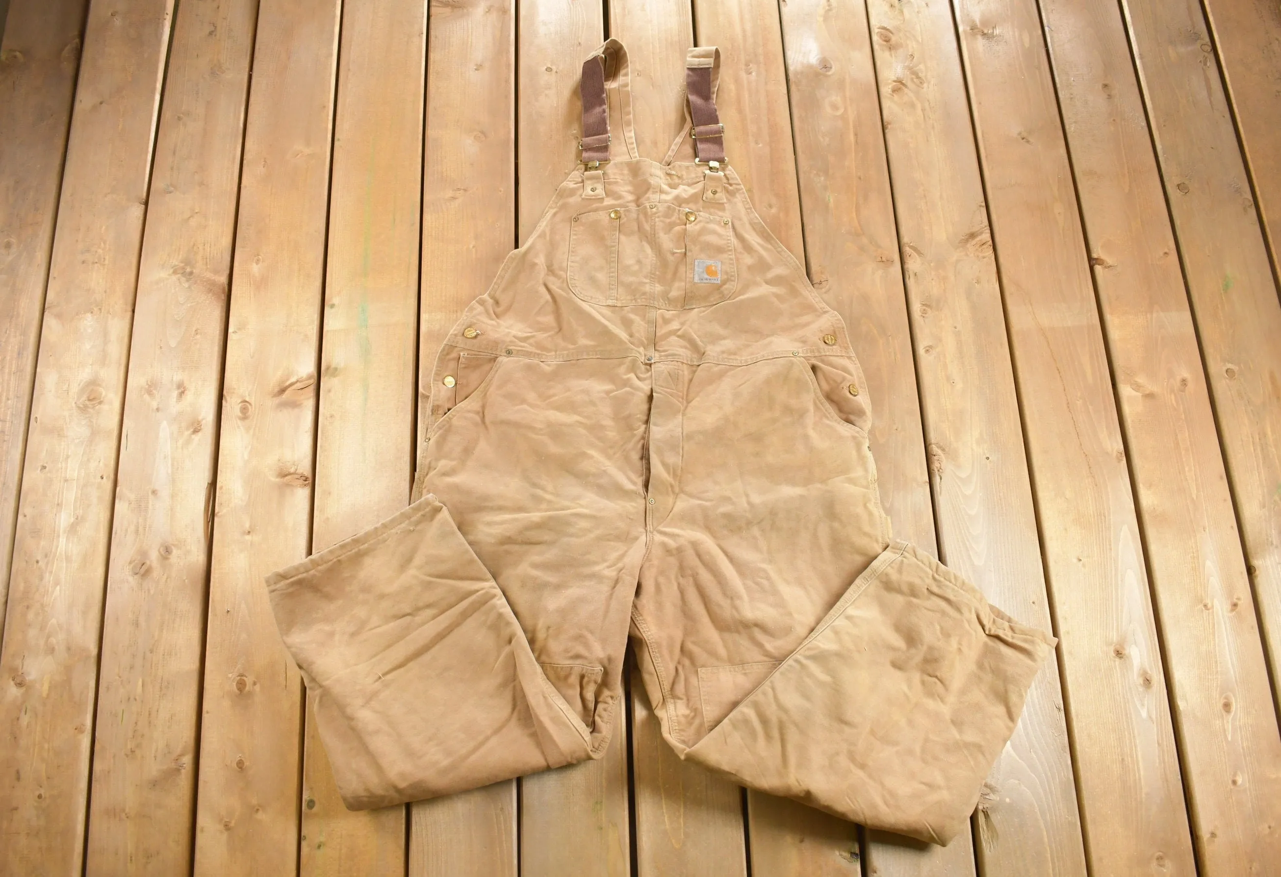 Vintage 1980s Carhartt Double Knee Quilted Canvas Overalls / Union Made In USA / Utility Overalls / Vintage Workwear