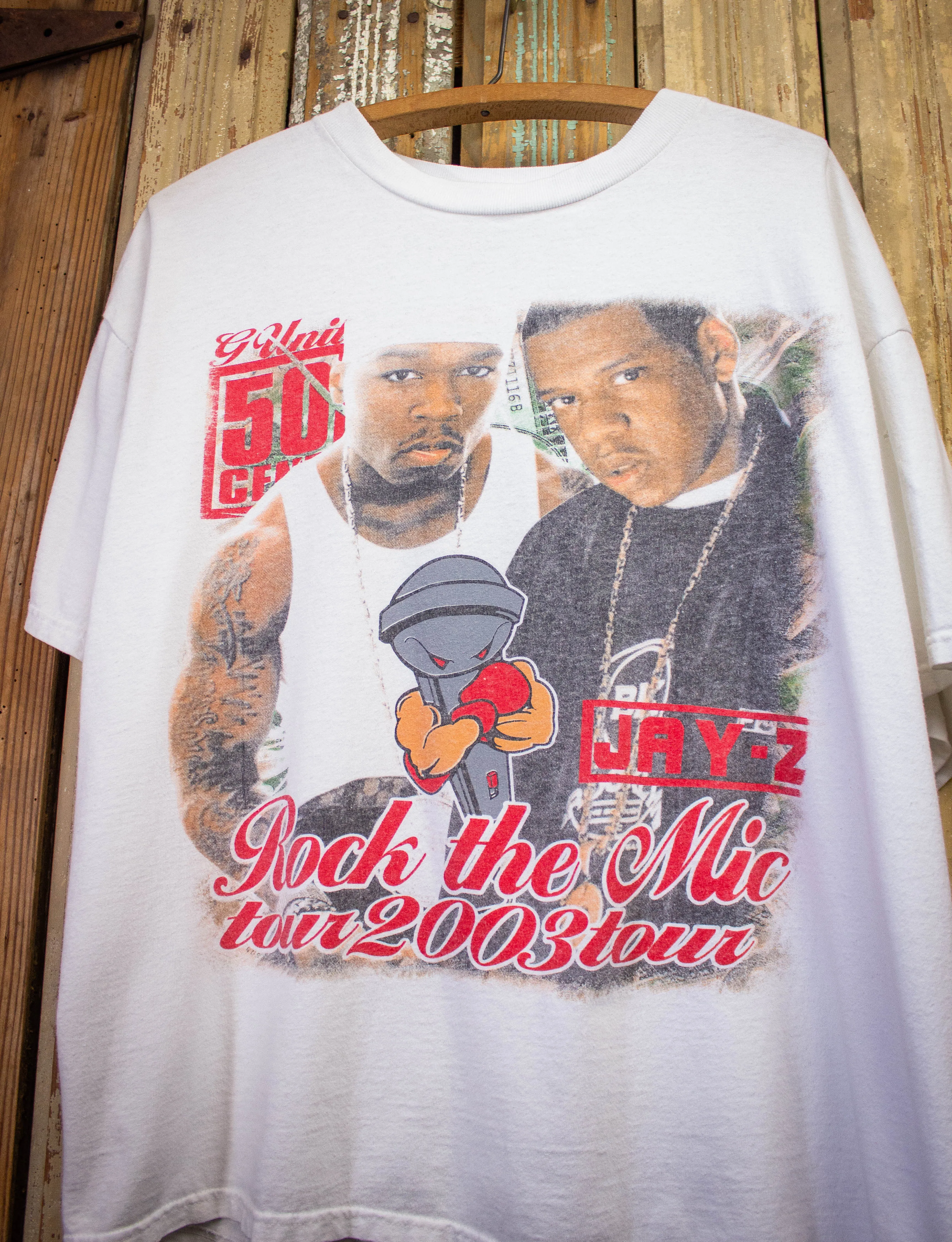 Vintage Jay-Z 50 Cent Rock The Mic Rap T Shirt 2003 White XL