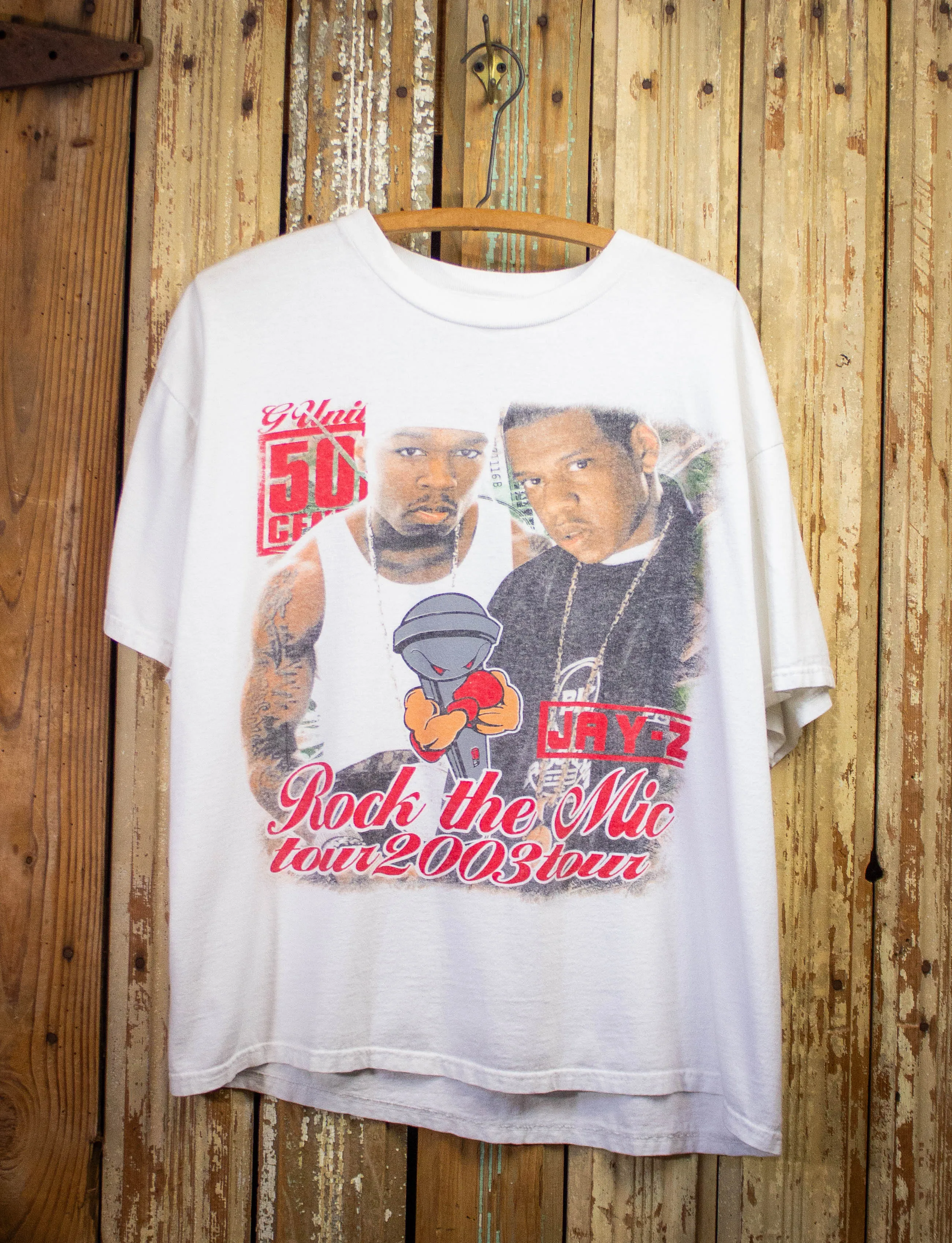 Vintage Jay-Z 50 Cent Rock The Mic Rap T Shirt 2003 White XL