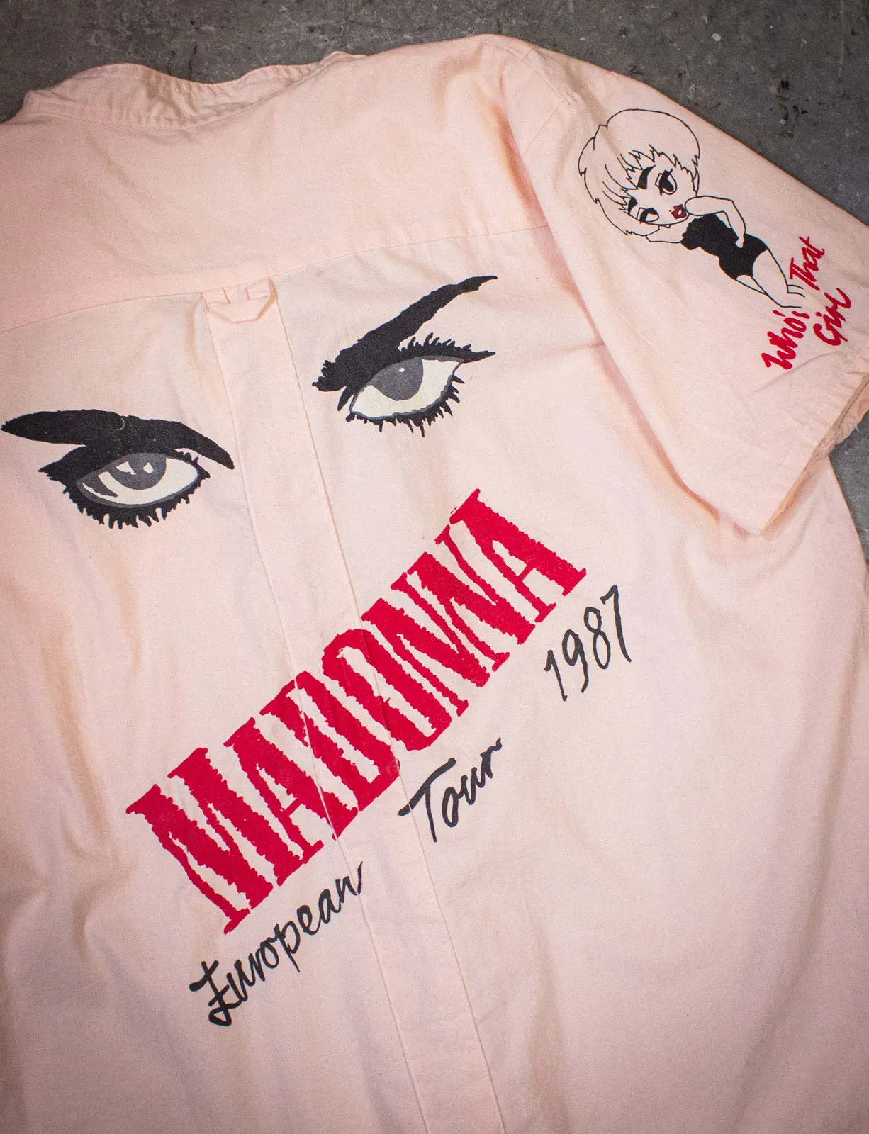 Vintage Madonna Who's That Girl Trucking Crew Button Up Shirt 1987 Pink XL