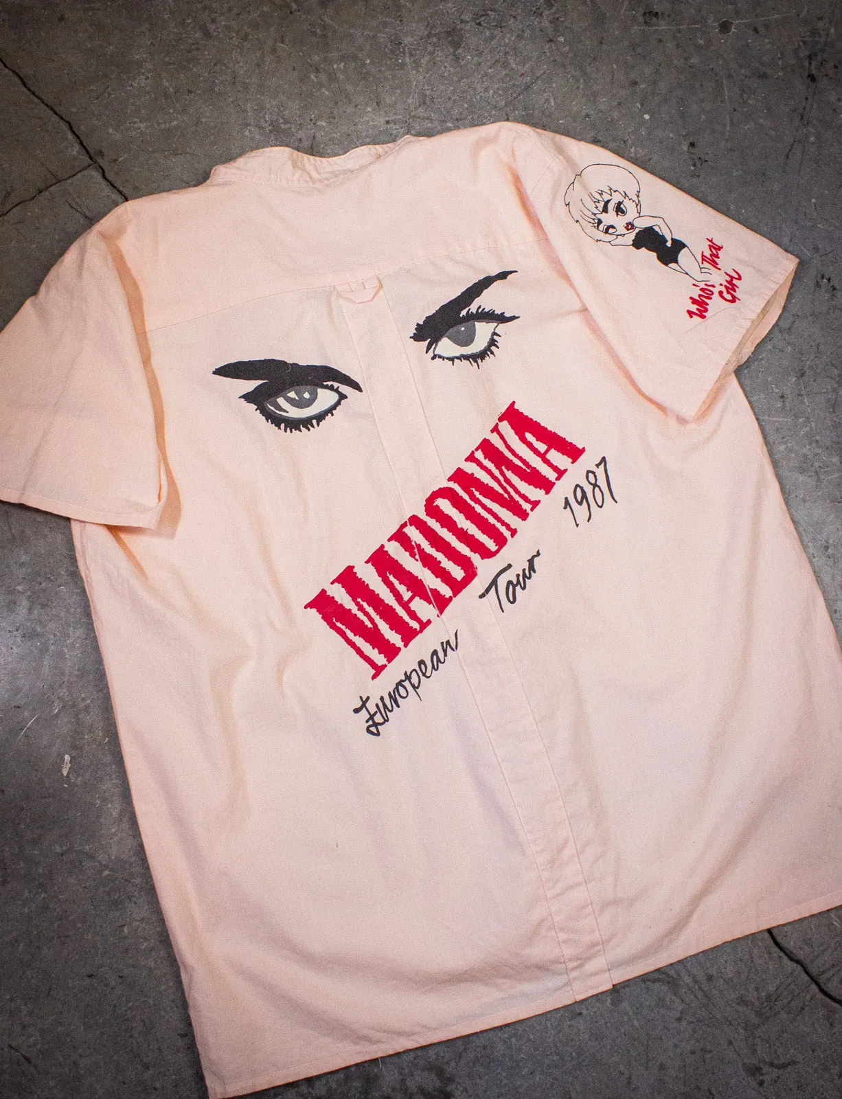 Vintage Madonna Who's That Girl Trucking Crew Button Up Shirt 1987 Pink XL