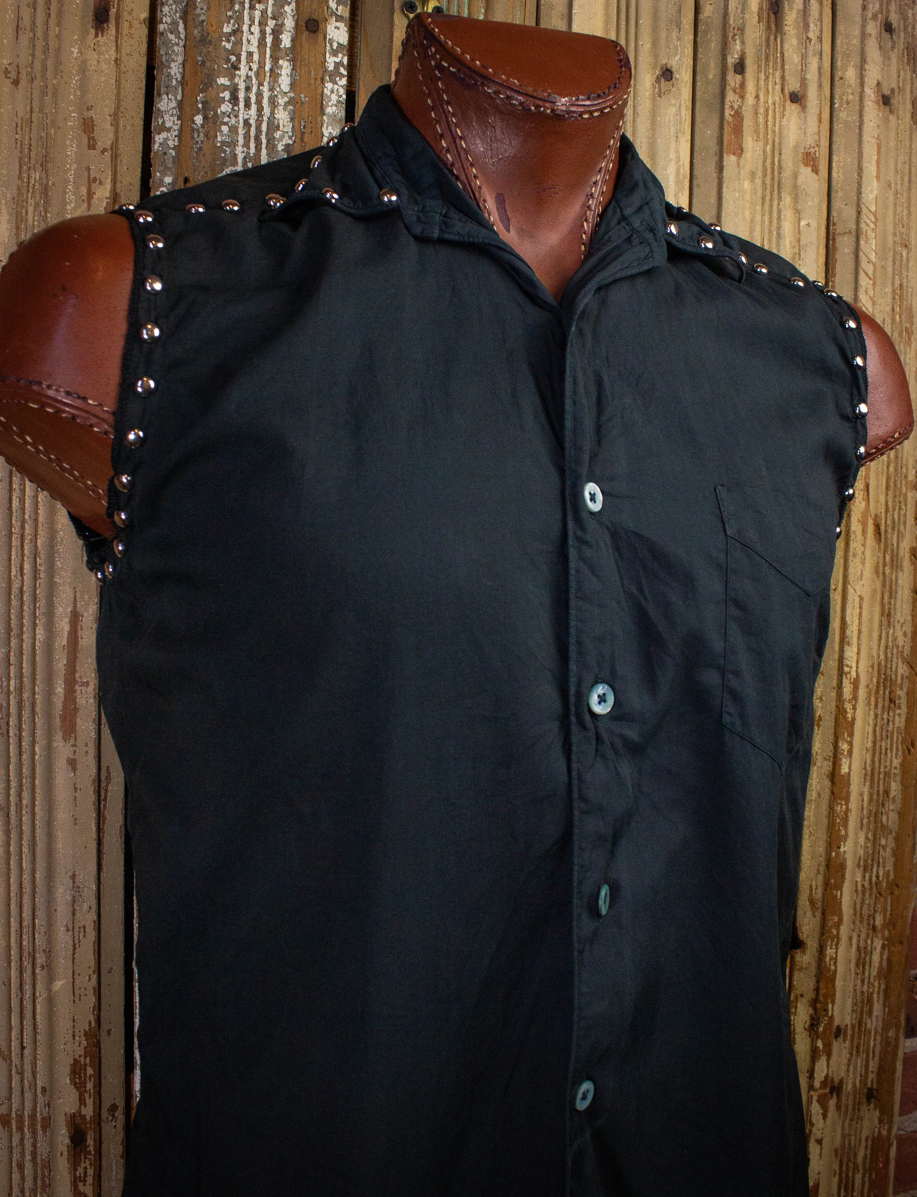 Vintage Trash and Vaudeville Sleeveless Button Up Shirt 80s Black Large