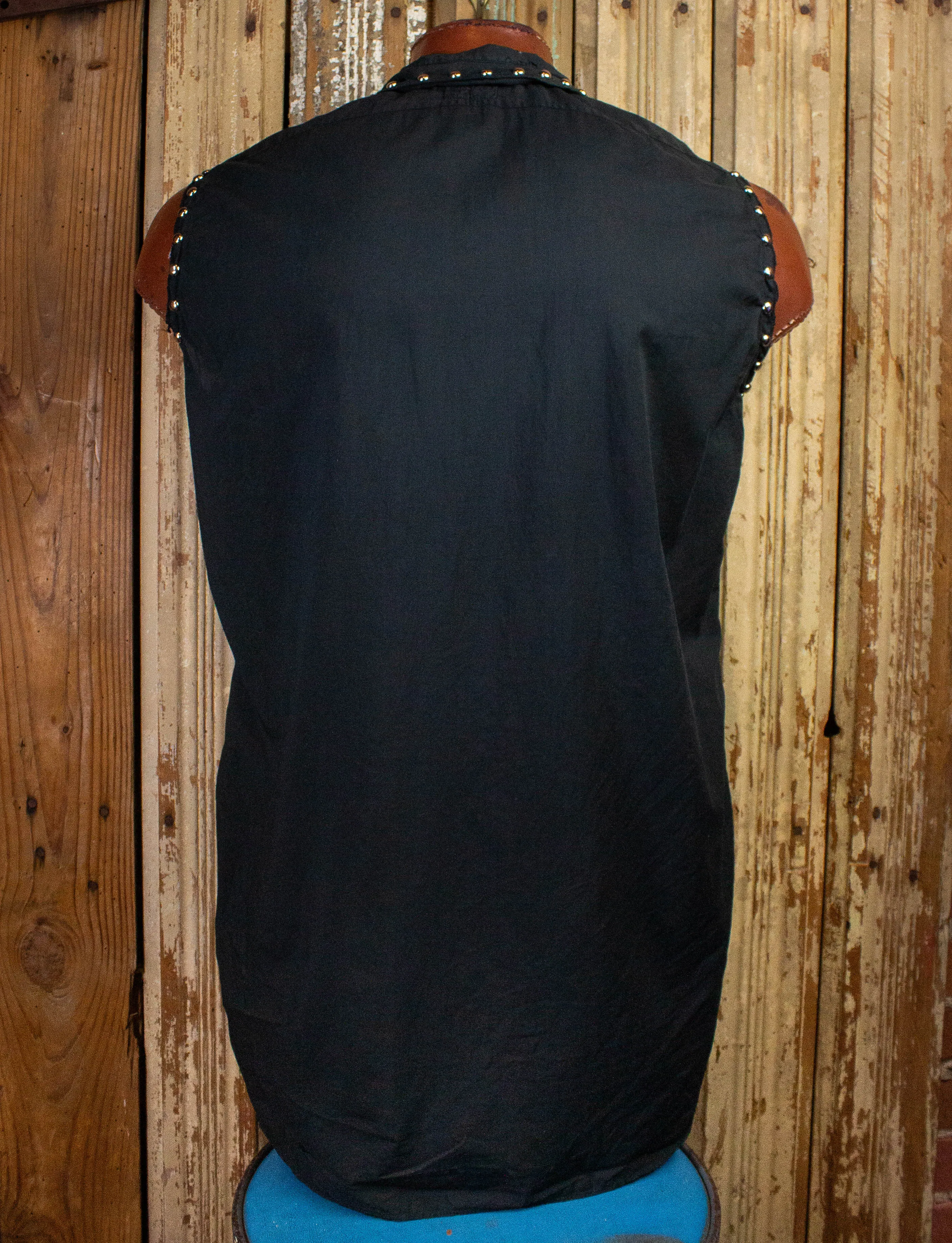 Vintage Trash and Vaudeville Sleeveless Button Up Shirt 80s Black Large