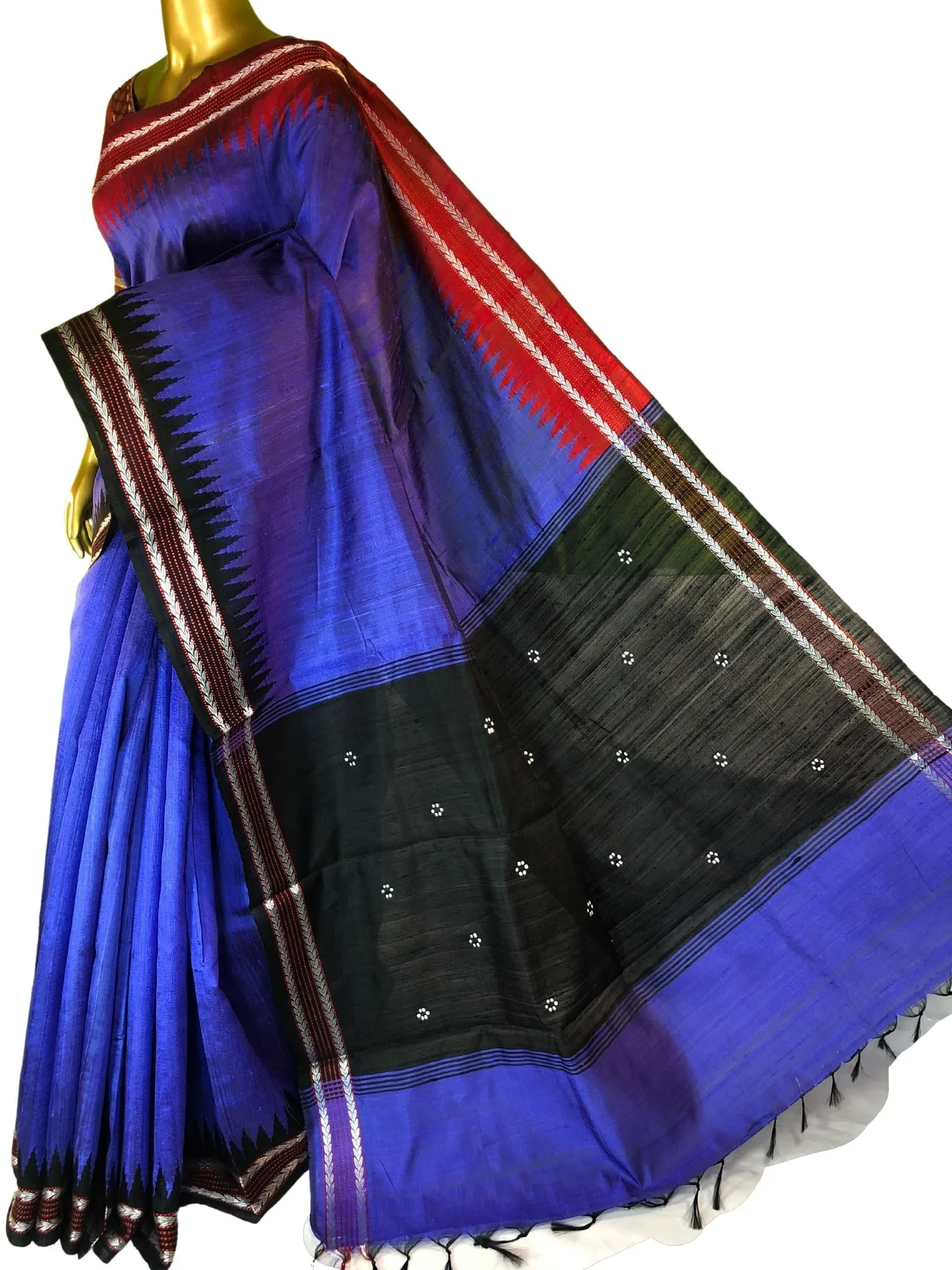 Violet and Black Color Pure Raw Silk Saree with Ganga Jamuna Style Vidarbha Border