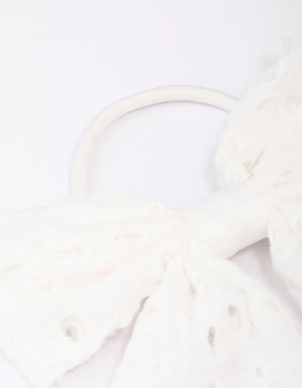 White Embroidered Bow Hair Scrunchie