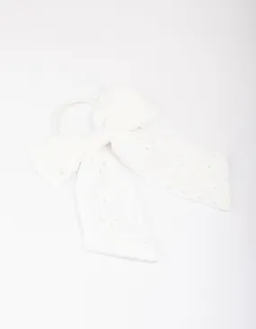 White Embroidered Bow Hair Scrunchie