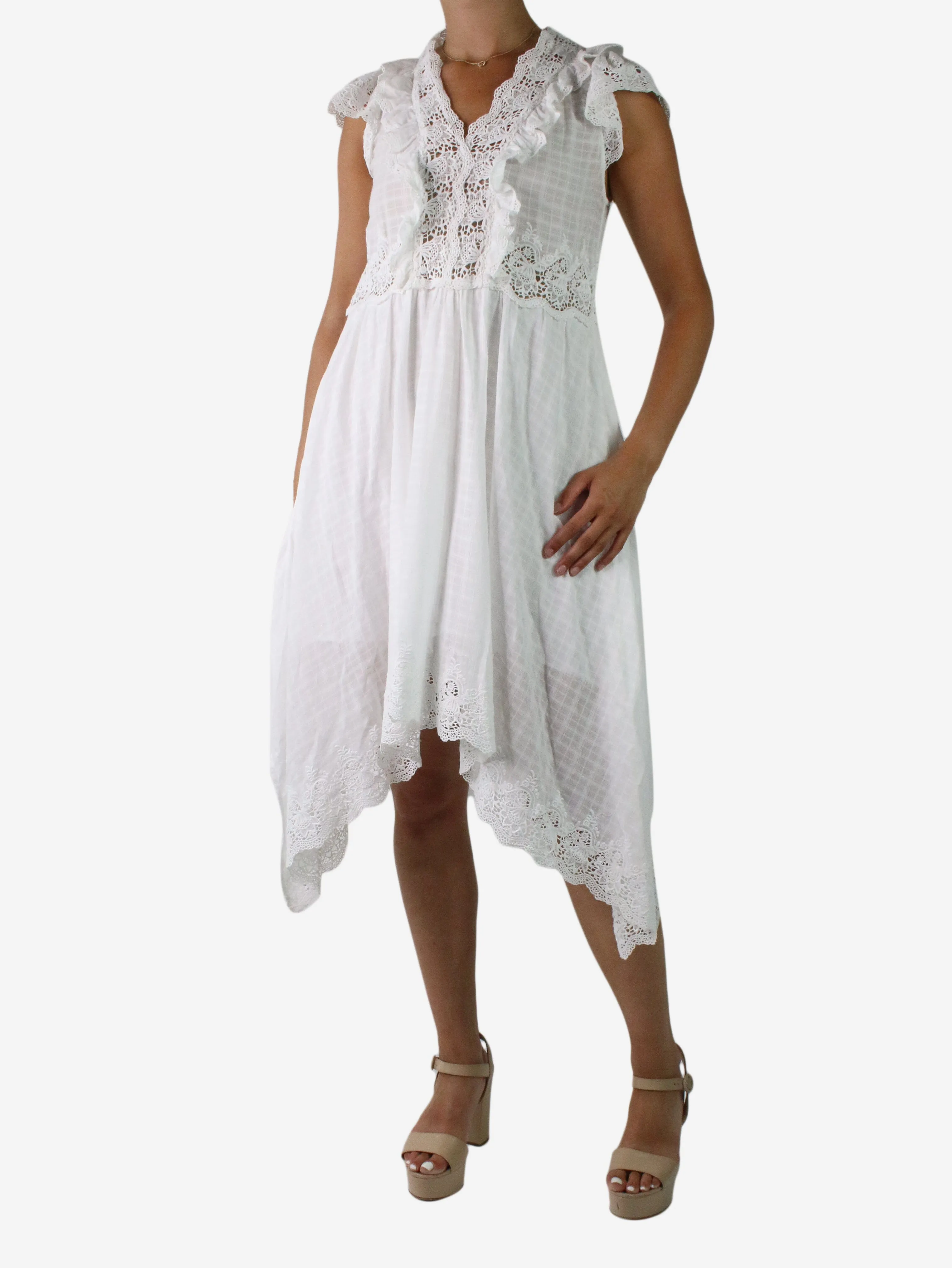 White embroidered lace midi dress - size US 6