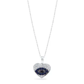 White Gold Sapphire & Diamond Evil Eye Heart Pendant