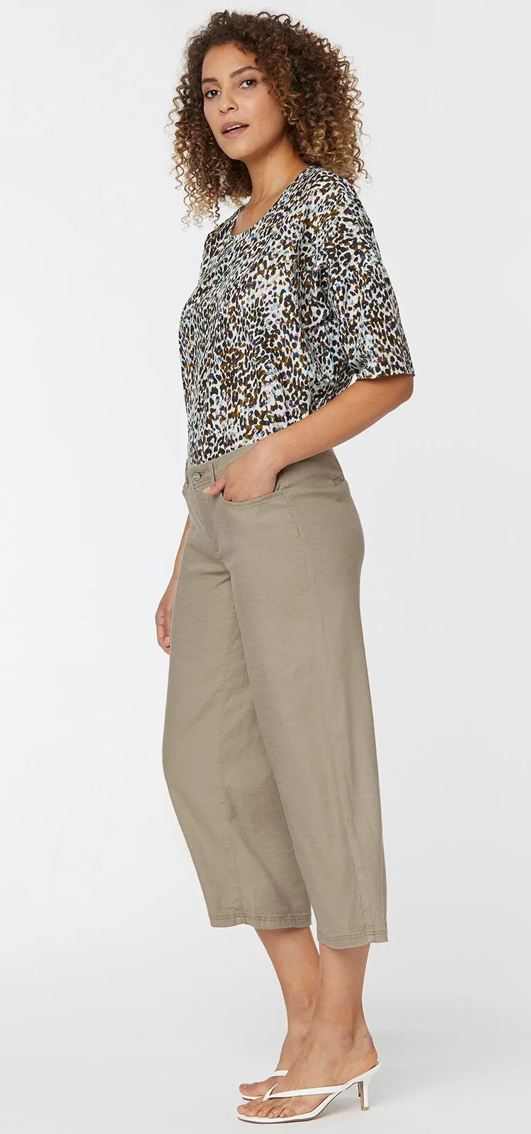 Wide Leg Crop Grijs Stretch Linnen | Wet Sand