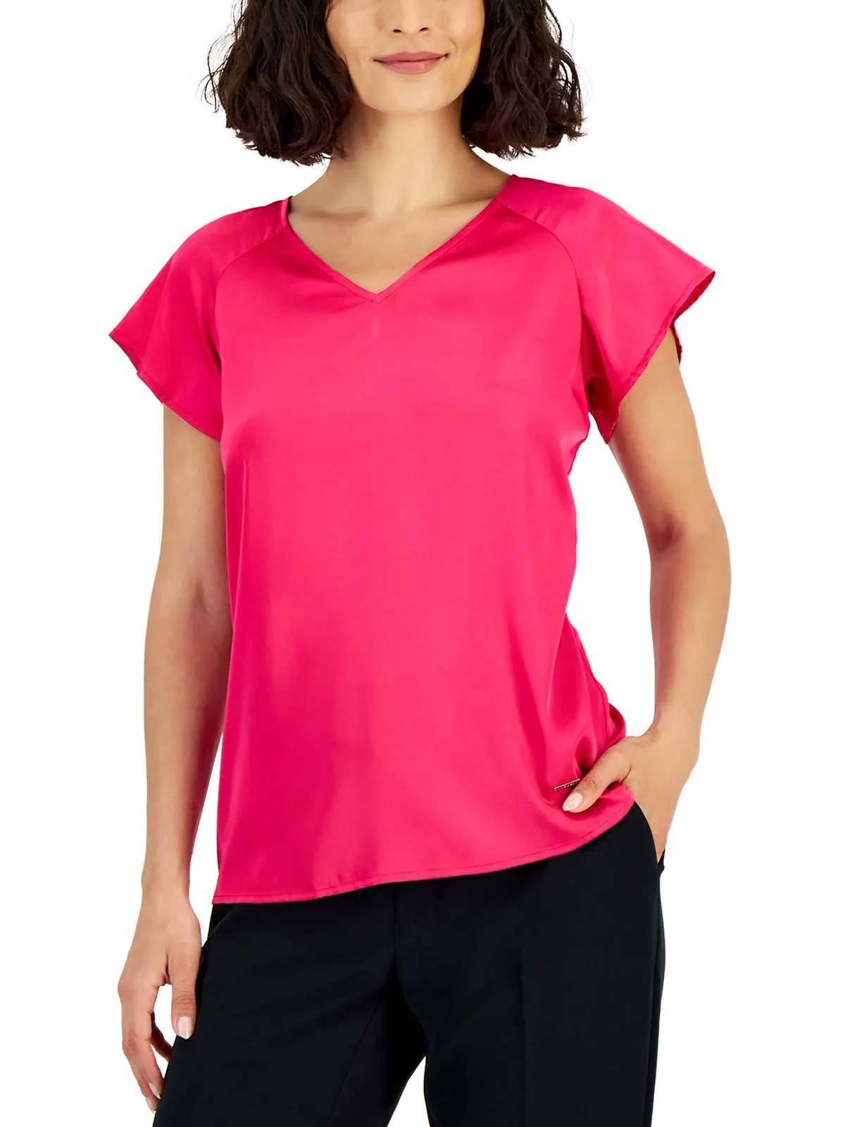 Womens V-Neck Tie-Back Blouse