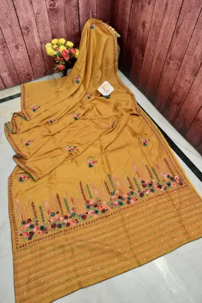 Yellow Color Chinon Silk Banarasi with Hand Parsi & Bullion Embroidery with Sequins