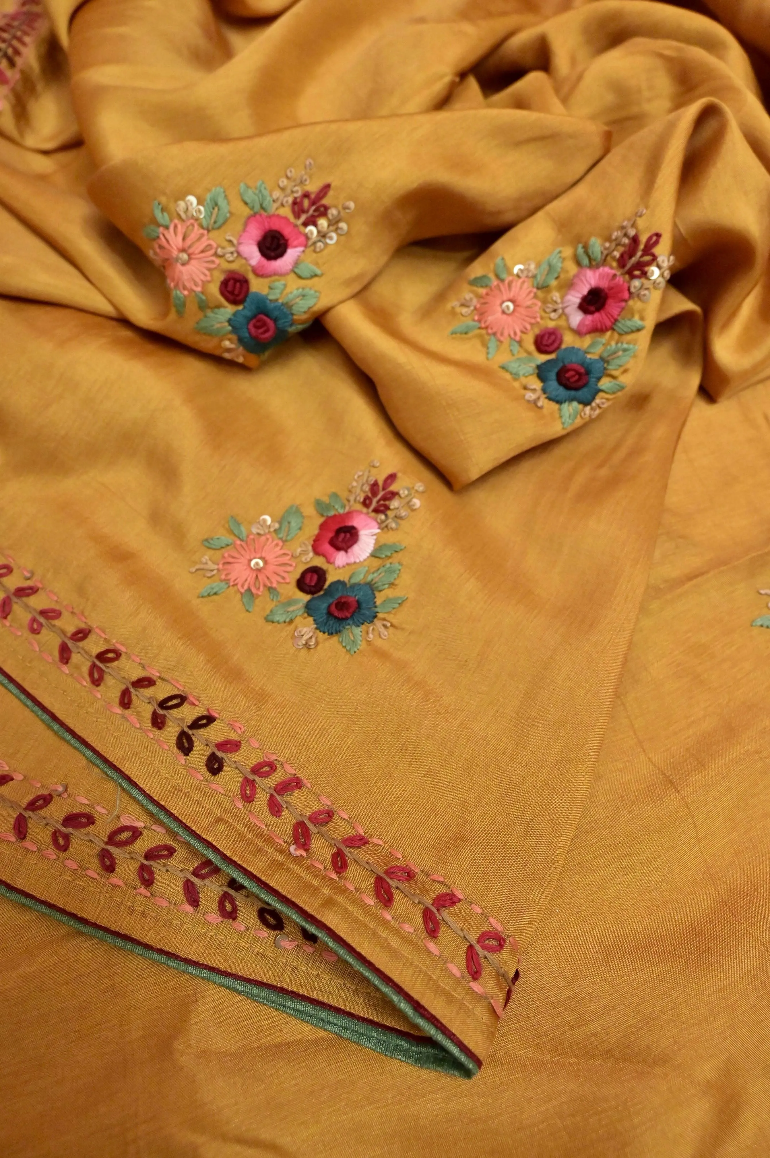 Yellow Color Chinon Silk Banarasi with Hand Parsi & Bullion Embroidery with Sequins