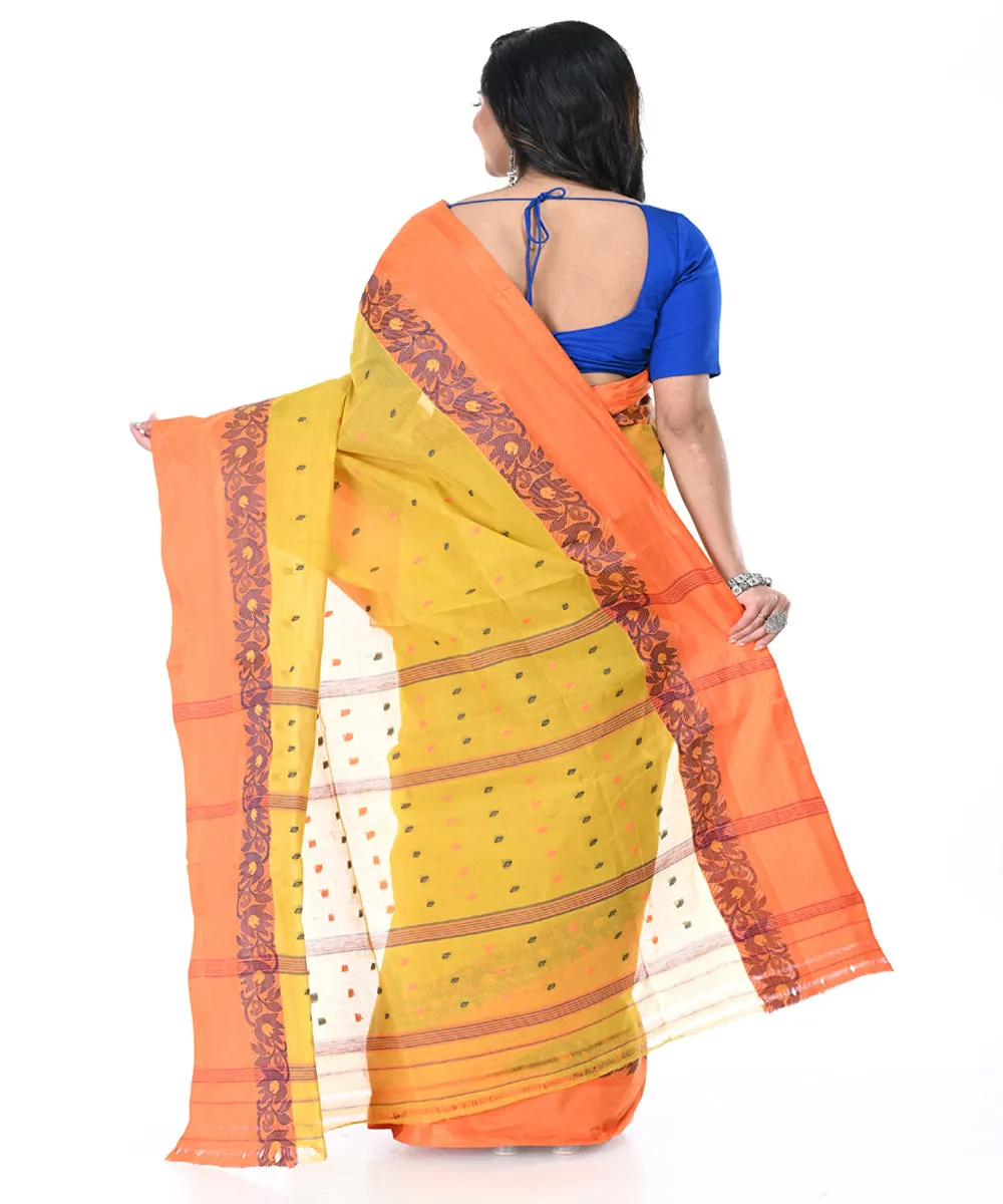 Yellow pink handwoven cotton tangail saree