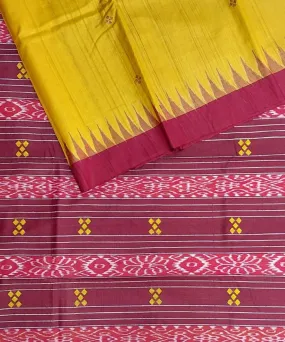 Yellow red tussar silk handloom gopalpur saree