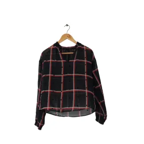 ZARA Black & Red Checked Sheer Blouse | Gently Used |