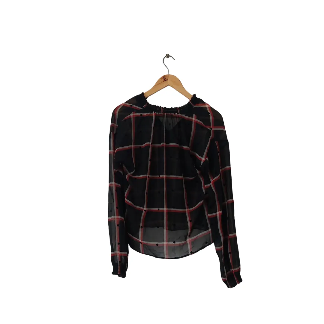 ZARA Black & Red Checked Sheer Blouse | Gently Used |