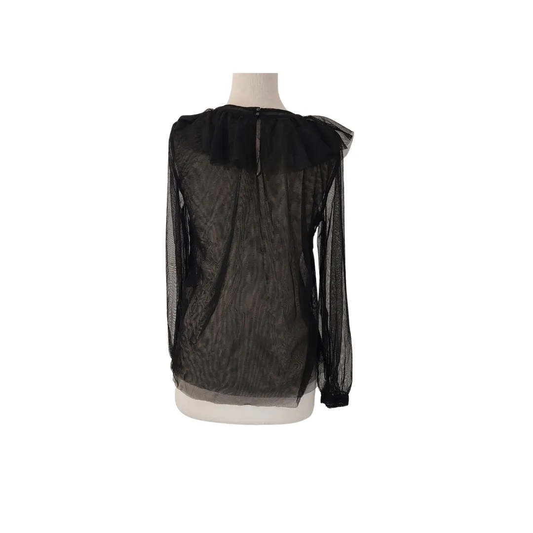 ZARA Black Sheer Ruffle Blouse | Brand New |