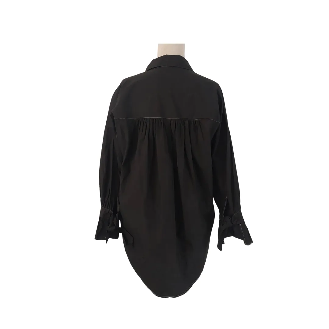 ZARA Black V-neck Collared Blouse | Gently Used |