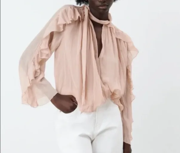 ZARA Nude Ruffle blouse BNWT UK M